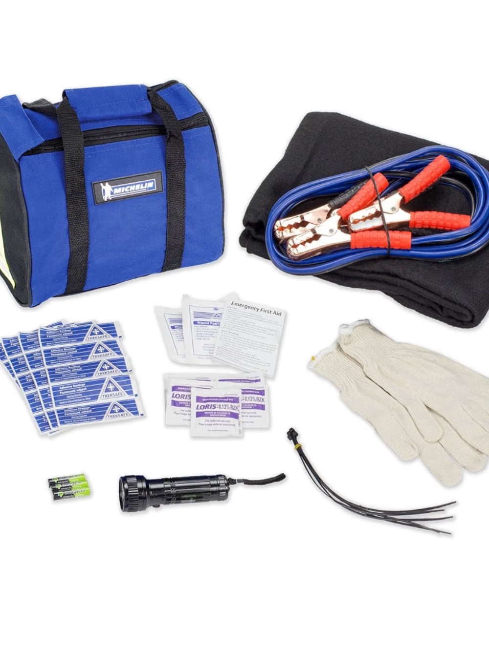 MICHELIN Travel Safety Kit - Car Blanket, Booster Cables, Flashlight, 1st Aid